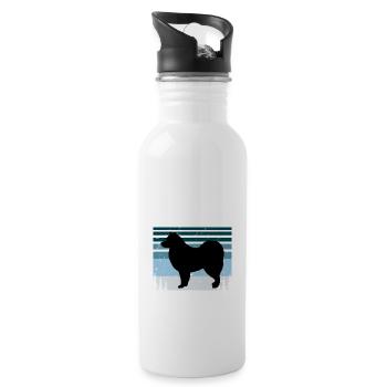 Finnish Lapphund Dog Lover Silhouette Retro Sunset - Water bottle with straw - white - Right