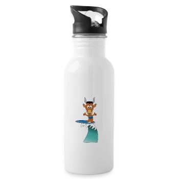 WELLENREITER - SURFER - STIER - BULLE - RIND - Trinkflasche mit integriertem Trinkhalm - Weiß - Rechts