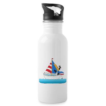 KAPITÄN - BOOT - SCHIFF - PINGUIN - SEGELN - MEER - Trinkflasche mit integriertem Trinkhalm - Weiß - Rechts