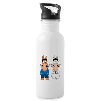 PFERDE - PONYS - HOCHZEIT - HEIRATEN - LIEBE - Trinkflasche mit integriertem Trinkhalm - Weiß - Rechts