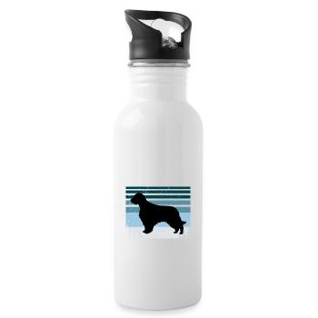 Welsh Springer Spaniel Dog Silhouette Retro Sunset - Water bottle with straw - white - Right