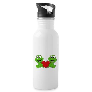 HERZ - LIEBE - FRÖSCHE - TIERE - Trinkflasche mit integriertem Trinkhalm - Weiß - Rechts