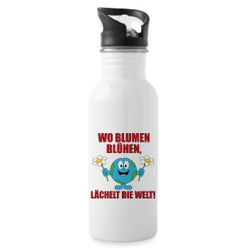 WO BLUMEN BLÜHEN, LÄCHELT DIE WELT! - Trinkflasche mit integriertem Trinkhalm - Weiß - Rechts