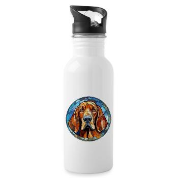 Bluthund Hunderasse Aquarellglas - Trinkflasche mit integriertem Trinkhalm - Weiß - Rechts
