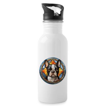 Boston Terrier Dog Breed Watercolor Glass - Water bottle with straw - white - Right