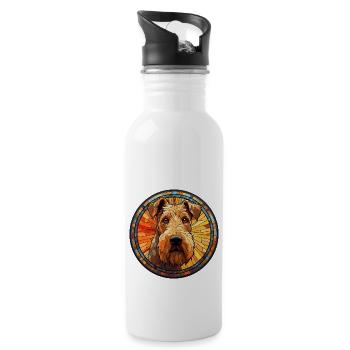 Airedale Terrier Hunderasse Aquarellglas - Trinkflasche mit integriertem Trinkhalm - Weiß - Rechts