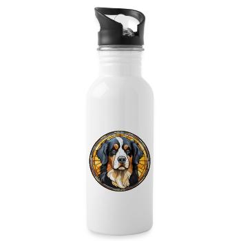 Bernese Mountain Dog Breed Watercolor Glass - Water bottle with straw - white - Right