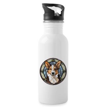 Strickjacke Welsh Corgi Hunderasse Aquarellglas - Trinkflasche mit integriertem Trinkhalm - Weiß - Rechts