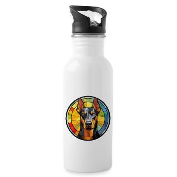 Doberman Pinscher Dog Breed Watercolor Glass - Water bottle with straw - white - Right