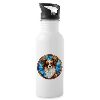 Papillon Hunderasse Aquarellglas - Trinkflasche mit integriertem Trinkhalm - Weiß - Rechts