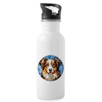Miniature American Shepherd Dog Breed Watercolor G - Water bottle with straw - white - Right