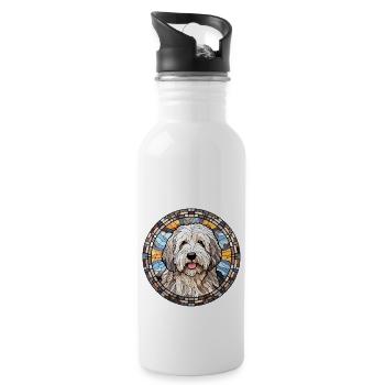 Old English Sheepdog Dog Breed Watercolor Glass - Water bottle with straw - white - Right