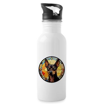 Zwergpinscher Hunderasse Aquarellglas - Trinkflasche mit integriertem Trinkhalm - Weiß - Rechts