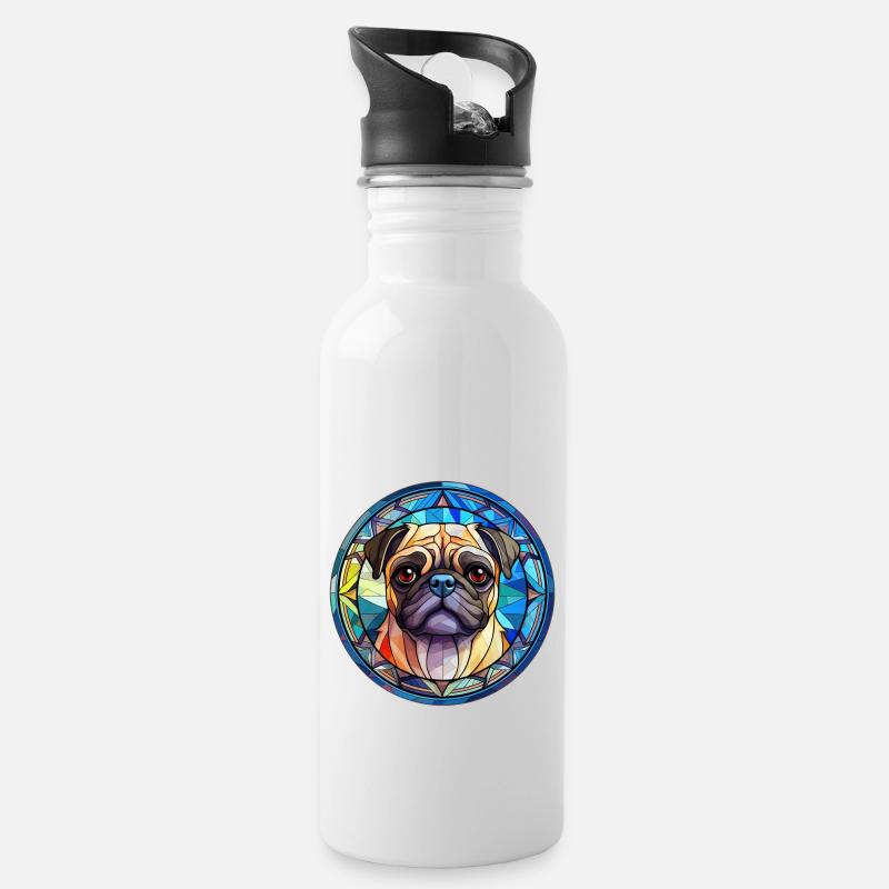 Pug Dog Race Aquarelle Verre - Gourde avec paille intégrée - blanc