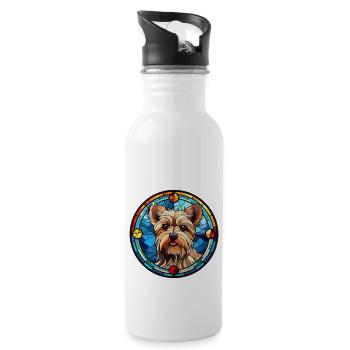 Yorkshire Terrier Hunderasse Aquarellglas - Trinkflasche mit integriertem Trinkhalm - Weiß - Rechts