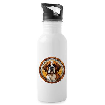 St Bernard Dog Breed Watercolor Glass - Water bottle with straw - white - Right