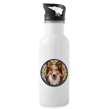 Shetland Schäferhund Hunderasse Aquarellglas - Trinkflasche mit integriertem Trinkhalm - Weiß - Rechts