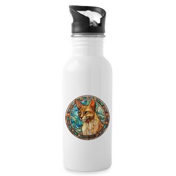 Abessinierkatze Rasse Aquarellglas - Trinkflasche mit integriertem Trinkhalm - Weiß - Rechts