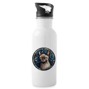 Burma-Katzenrasse Aquarellglas - Trinkflasche mit integriertem Trinkhalm - Weiß - Rechts