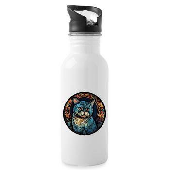 Exotische Kurzhaarkatzenrasse Aquarellglas - Trinkflasche mit integriertem Trinkhalm - Weiß - Rechts