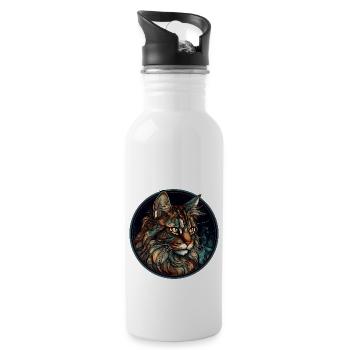 Maine Coon Cat Breed Aquarelle Verre - Gourde avec paille intégrée - blanc - Droite