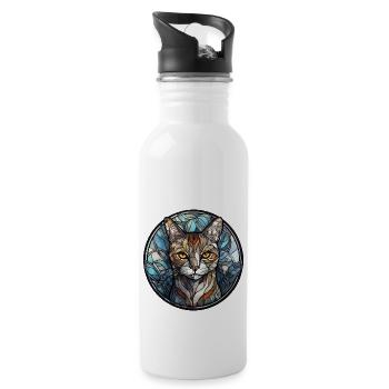 Manx Cat Breed Aquarelle Verre - Gourde avec paille intégrée - blanc - Droite