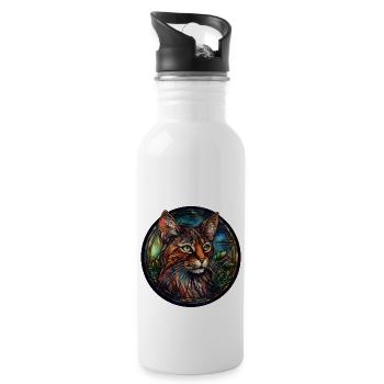 Sokoke Katzenrasse Aquarell Glasmalerei - Trinkflasche mit integriertem Trinkhalm - Weiß - Rechts