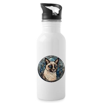 Schneeschuh-Katzenrasse Aquarell-Glasmalerei - Trinkflasche mit integriertem Trinkhalm - Weiß - Rechts