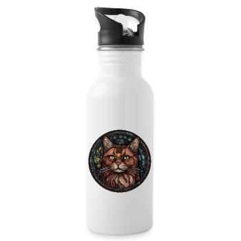 York Schokolade Katzenrasse Aquarell Glasmalerei - Trinkflasche mit integriertem Trinkhalm - Weiß - Rechts