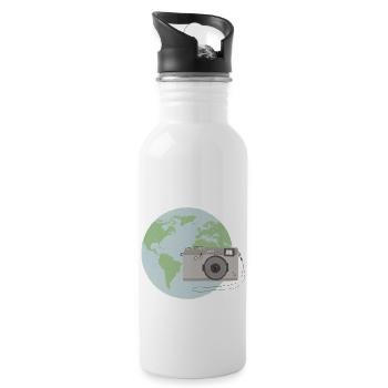 Weltkugel mit Kamera - Trinkflasche mit integriertem Trinkhalm - Weiß - Rechts