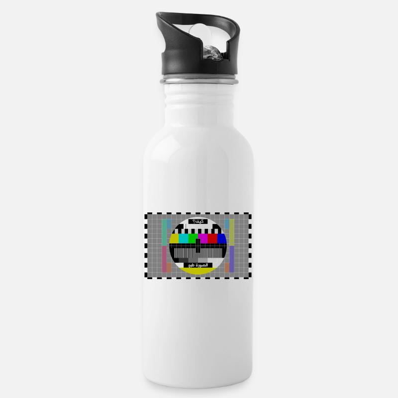 TV Testbild Arabisch - Trinkflasche mit integriertem Trinkhalm - Weiß