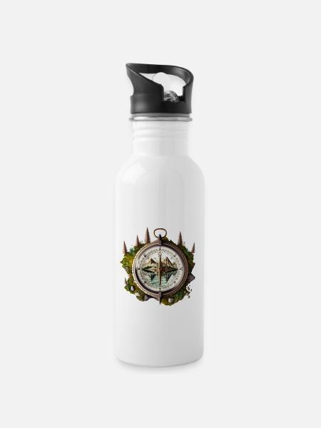 Weg in die Natur - Trinkflasche mit integriertem Trinkhalm - Weiß