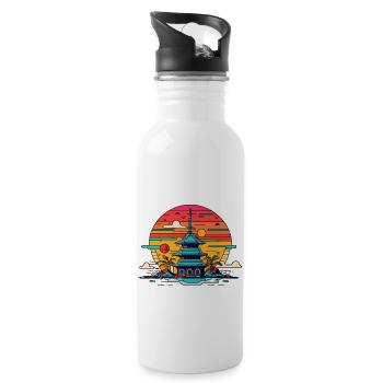 Japanischer Tempel Landschaft - Trinkflasche mit integriertem Trinkhalm - Weiß - Rechts
