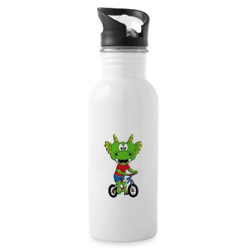 FAHRRAD - RAD - RADFAHRER - DRACHE - KIND - BABY - Trinkflasche mit integriertem Trinkhalm - Weiß - Rechts