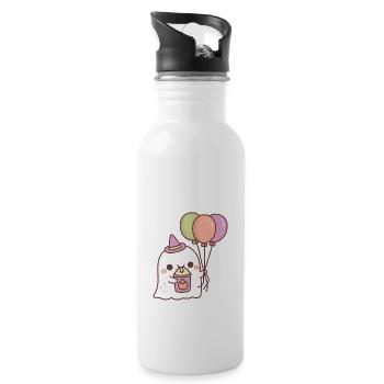 Geist mit Luftballons trinkt Pumpkin Spice Latte - Trinkflasche mit integriertem Trinkhalm - Weiß - Rechts
