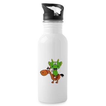 DRACHE - REITEN - PFERD - PFERDE - PONY - PONYS - Trinkflasche mit integriertem Trinkhalm - Weiß - Rechts
