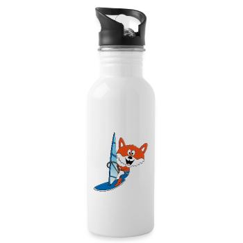 WINDSURFER - SURFER - WASSERSPORT - FUCHS - TIER - Trinkflasche mit integriertem Trinkhalm - Weiß - Rechts