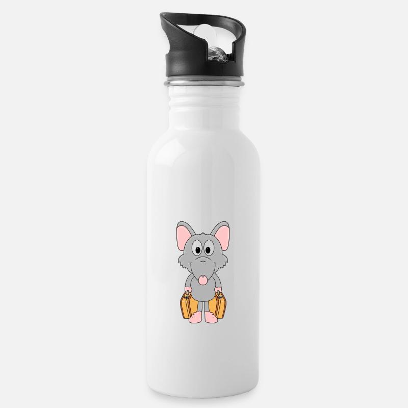 RATTE - KOFFER - TIER - TIERISCH - Trinkflasche mit integriertem Trinkhalm - Weiß