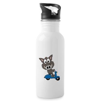 WILDSCHWEIN - ROLLER - TIER - TIERISCH - Trinkflasche mit integriertem Trinkhalm - Weiß - Rechts