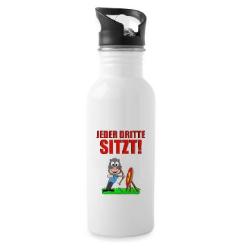 BOGENSCHIEßEN - MAULWURF - JEDER DRITTE SITZT! - Trinkflasche mit integriertem Trinkhalm - Weiß - Rechts