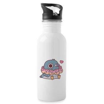 Niedliche mollige Taube mit Donut-Halskette lustig - Trinkflasche mit integriertem Trinkhalm - Weiß - Rechts