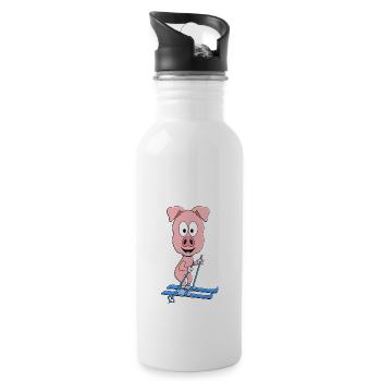 PISTENSAU - SCHWEIN - SKIER - SKI - WINTERSPORT - Trinkflasche mit integriertem Trinkhalm - Weiß - Rechts