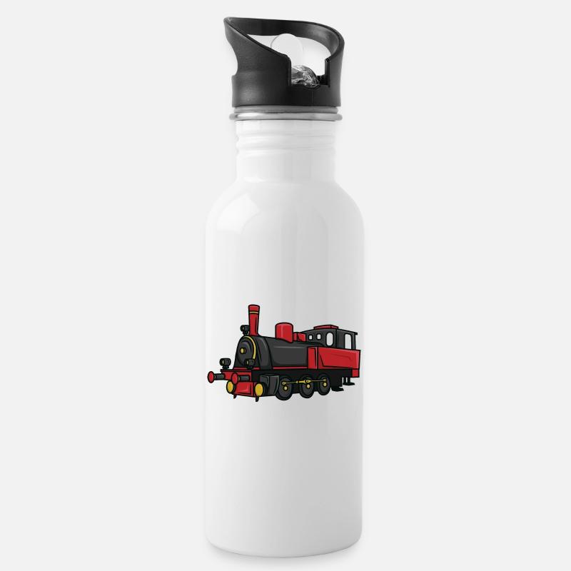 Eisenbahn Kinder - Trinkflasche mit integriertem Trinkhalm - Weiß