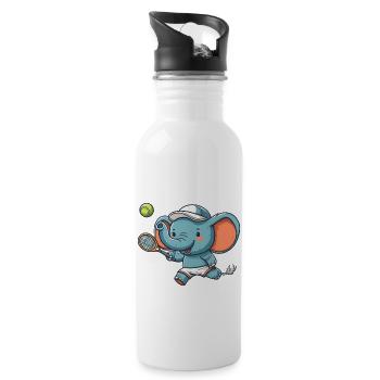 Niedlicher Elefant als Tennis-Tennisspieler - - Trinkflasche mit integriertem Trinkhalm - Weiß - Rechts