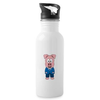 HOCHZEIT - BRÄUTIGAM - HEIRATEN - TIER - SCHWEIN - Trinkflasche mit integriertem Trinkhalm - Weiß - Rechts