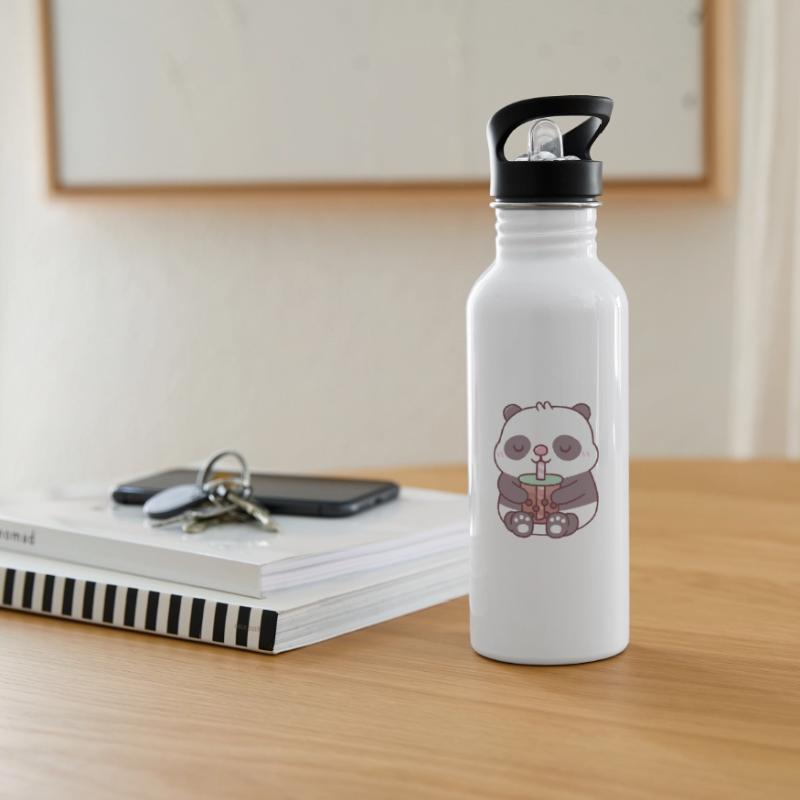 Cute Chubby Panda Bear Drinking Bubble Tea Water bottle with straw