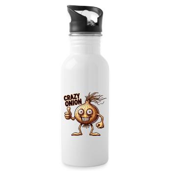 Crazy Veggies: Onion With Goatee and Thumbs Up - Water bottle with straw - white - Right