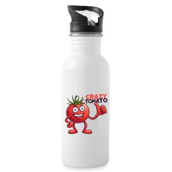 Crazy Veggies: Tomato with Thumbs Up - Water bottle with straw - white - Right