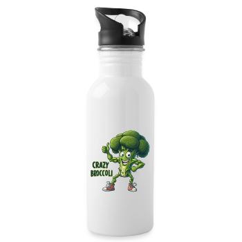 Crazy Veggies: Broccoli Calisthenics Pro Thumbs Up - Trinkflasche mit integriertem Trinkhalm - Weiß - Rechts