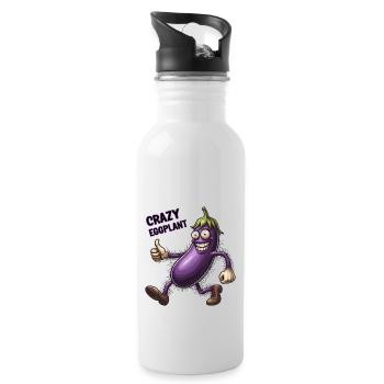 Crazy Veggies: Eggplant Hairy Power Walker - Trinkflasche mit integriertem Trinkhalm - Weiß - Rechts